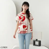 Evercloth Corin Atasan Cheongsam Baju Qipao Blouse Imlek Wanita Atasan Wanita Blouse Batik Perempuan