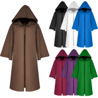 Halloween Death Wizard Cloak Cosplay Costume Monk Hooded Robes Cloak Cape Friar Medieval Renaissance Priest for Kids Adult