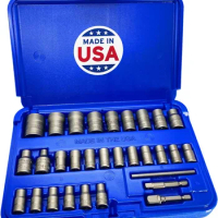 30 Piece Extraction Socket Tool Set | ¼ in. and ⅜ in. Drive | Made in USA Steel