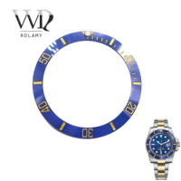 Rolamy Wholesale Replacement Blue With Gold Writings Ceramic Bezel 38mm Insert made for Rolex Submariner GMT 40mm 116610 LN