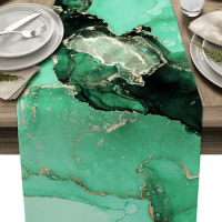 Marble Texture Green Linen Table Runners Home Wedding Decoration Party Dining Long Dustproof Table Runner