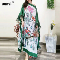 MiddleFashion Blogger Recommend Popular printed Silk Kaftan Maxi dresses Loose Summer Beach Bohemian kaftan long dress for lady
