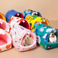 Pet House Cozy Cartoon Patterned Hamster Nest Hideout for Small Guinea Pigs Rabbits Hedgehogs Washable Bed House for Comfort