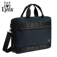 【Lynx】美國山貓輕量防潑水斜紋尼龍布包 多隔層機能 電腦公事包/側背包/手提 藍色
