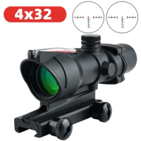 4X32 Red Green Fiber Scope Optics Hunting Tactical Riflescope Fiber Illuminated Airsoft Scopes Sight 20mm Rail