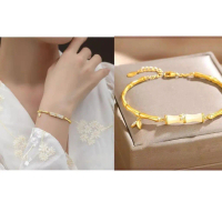 Gelang giok wanita bambu lapis emas 24k gelang giok wanita asli ori ruas segmen bambu giok hetian