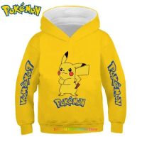2024 New Pokemon Hoodies Boys Girls Kids Japan Anime Pikachu Long Sleeves Sweatshirt Clothes Print Cartoon Clothing