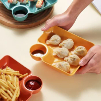 Square Dumpling Plate With Dipping Dish Fried Chicken Plate Sushi Plate Wheat Straw Vinegar Dish Household Snack Platter