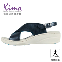 【Kimo】減壓舒適健康鞋-交叉繫帶格紋健康涼鞋 女鞋(寶藍 KBBSF170066)