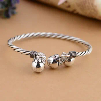 FNJ 925 Silver Bangles for Women Jewelry 100% Original S925 Sterling silver Bangle Ball Bead Charm