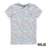 MLB-紐約洋基隊滿版迷彩圓領愛心燙銀印花T恤-粉紅(女)