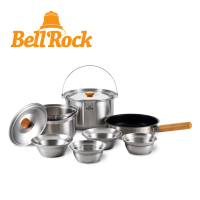 【韓國Bell Rock】複合金不鏽鋼戶外炊具10件組 20cm(附收納袋 經典2-3人露營套鍋組 手把可拆平底不沾鍋)