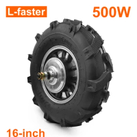 Brushless Gear Deceleration Motor Wheel for Electric Garden Farm Cart, High Torque, 16 Inch Tractor Tire, 500W
