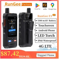 5300mah Rungee F3 PTT POC Walkie Talkie 4G LTE CellPhone 1GB 8GB GPS GLONASS 5MP 2.4INCH IP568 Waterproof WiFi Bluetooth M6 Port