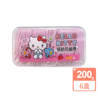 Hello Kitty 凱蒂貓超韌牙線棒 200支 X 6 盒 按扣式密封盒包裝(台灣製)