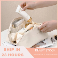 Cream Leather Makeup Bag Ladies Luxury Organizer Large Capacity Travel Bag