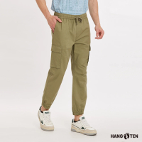 【Hang Ten】男裝-JOGGER FIT竹節棉口袋鬆緊腰頭抽繩束口長褲(叢林綠)
