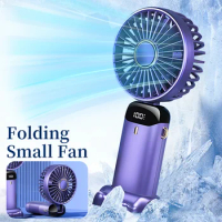 Mini Fan USB Rechargeable Handheld Fan 90° Foldable Stand Neck Hanging Fans 5 Speed Wind Fan with LED Digital Display