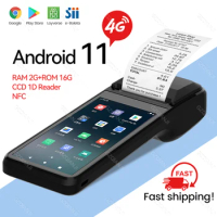 Top 4G Android 11 POS PDA Terminal 1D CCD Scanner Reader built-in Thermal Receipt BT Bill Printer Handheld Wifi NFC PDA Loyverse