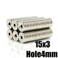10 ~ 500 unit 15X3-4mm cakera cincin Magnet 15X3mm lubang 4mm pusingan kecil Countersunk Magnet 15x3