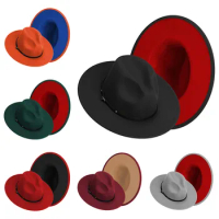 Fedora Hats for Women Men Two Tone Felt Fedora Hat with Belt Buckle Felt Panama Hat