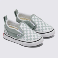 【VANS 官方旗艦】Slip-On V 小童款灰綠色棋盤格滑板鞋(童鞋)