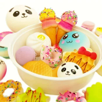 10pcs Random Squishes Toy Mini Soft Bread Toys Keychain Cute Banana Cake Toast Squishy Toy Kawaii Kitchen Toys Pretend Play Food