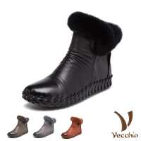 【Vecchio】真皮短靴/全真牛兔毛絨頭層牛皮手工舒適百搭短靴(5色任選)