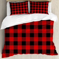 Plaid Bedding Set Comforter Duvet Cover Pillow Shams by Lumberjack Fashion Buffalo Style Checks Pat Bedding Cover Double Bed Set