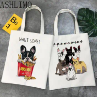 Tote Bag Frenchie French Bulldog Women Shopping Bag Shopper Canvas Shoulder Bag Students Teacher Book Travel Storage Bag Shopper