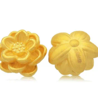 Pure 999 24K Yellow Gold Beads 3D Gold Lotus Beads 1pcs