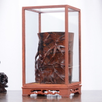 紅木玻璃罩擺件佛像透明工藝品古董寶籠實木盒子佛龕展示罩防塵罩