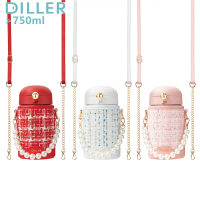 กระติกน้ำร้อน Diller, วัสดุสแตนเลส SUS316, กระติกน้ำสูญญากาศ, พร้อมสายรัดฝาขวด, สำหรับผู้หญิง, ผู้หญ