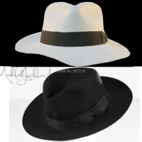 WOW 2pcs MICHAEL JACKSON White&amp;Black Hats Fedora Smooth Criminal&amp;Billie Jean Classic Fedora with name