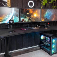 Ultrawide Curved Gaming and Office Desk with Full Surface Water Resistant Desk Mat Custom Monitor Mount Cable Management