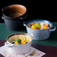 家用碗雙耳陶瓷碗沙拉湯碗創意面碗家用日式碗大面湯盆日式大號碗