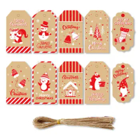50PCS Party Cards Christmas Tree Santa Claus Kraft Paper Xmas Decoration Gift Wrapping Christmas Labels Hang Tags Christmas Tag