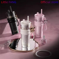 710ML Aurora Goddess Thermos Cup Ceramic Coated Straw Cup with Carrying Rope and Pendant Waterbottle
