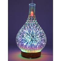 APP下單享點數9%｜新款可木紋底座3D玻璃花瓶香薰機加溼器 七色燈超音波精油霧化器