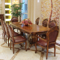 歐式實木餐桌椅組合美式古典雕花可伸縮長方形大餐桌飯桌6/8/10人