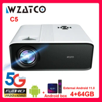 WZATCO C5 Full HD 1080P LED Projector External Android 11.0 64G WIFI Smart Proyector Home Theater Media Video Player Game Beamer