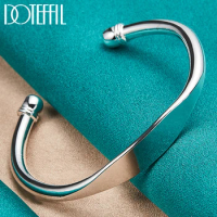 DOTEFFIL 925 Sterling Silver Double Bead Cuff Bangle Bracelet For Women Man Fine Fashion Jewelry