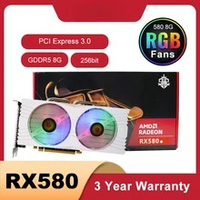 NEW White SJS RX 580 8GB 2048SP With RGB Light placa de video AMD Radeon RX580 8G 256Bit GDDR5 Gaming Video Card For PC HDMI DP