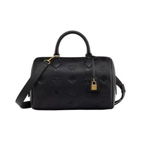 MCM Medium Ella Boston Bag Maxi Monogram Leather Black Black