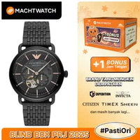 Jam Tangan Pria Emporio Armani Automatic AR60025 Meccanico Men Black Skeleton Dial Black Stainless S