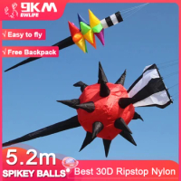 9KM 5.2m Spikey Balls Kite Line Laundry Kite Pendant Soft Inflatable Show Kite for Kite Festival 30D Ripstop Nylon with Bag