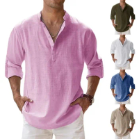 New Men's Linen Long Sleeve T-Shirts Breathable Comfortable Shirt Casual Basic Cotton Linen Shirt Tops S-5XL