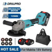 Drillpro 125mm Variable Speed Brushless Electric Angle Grinder Woodworking Power Tools Winter Cutting For Makita 18V Battery