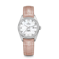 TITONI瑞士梅花錶 宇宙系列女錶(818 S-ST-652)-8顆鋯石+羅馬字時標/珍珠母貝錶盤/玫瑰棕皮帶/30mm