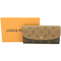 Louis Vuitton LV路易威登 M82157 Emilie 雙色老花塗層帆布印花信封式長夾(黑內裡/咖啡色)